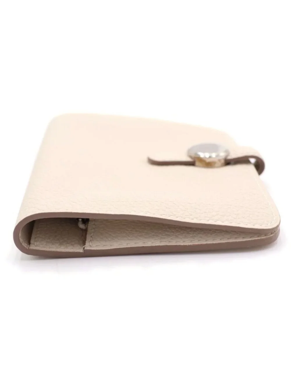 Hermes Dogon Compact Taurillon Silver Bifold Wallet Card Case Beton White